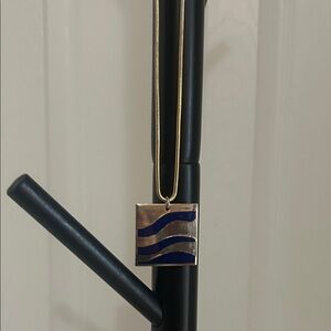 Gold and Blue Wave Pendant Necklace